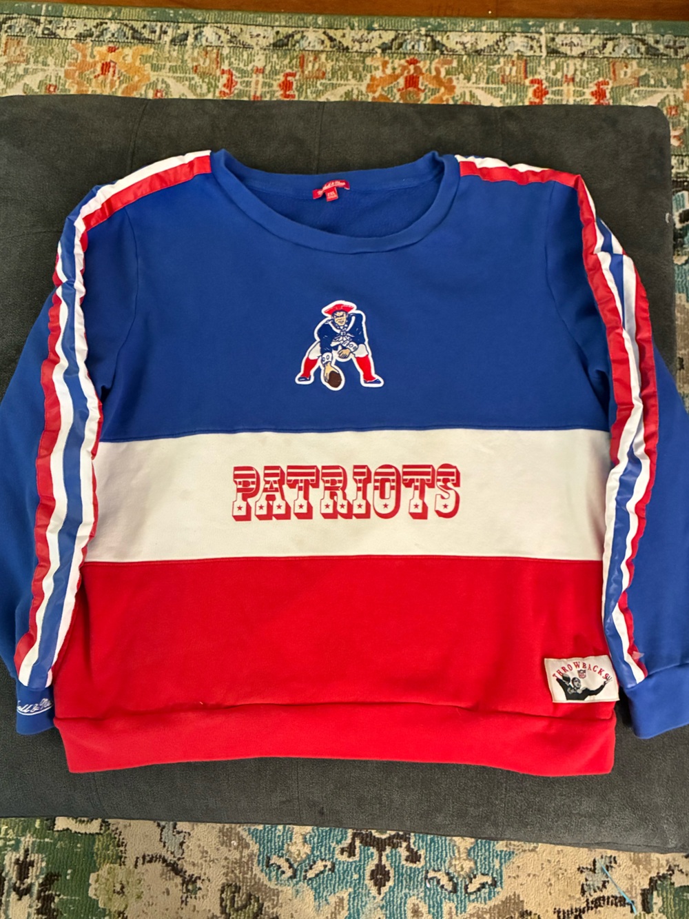 Mitchell & Ness Red, White & Blue  New England Patriots Pullover Sweatshirt